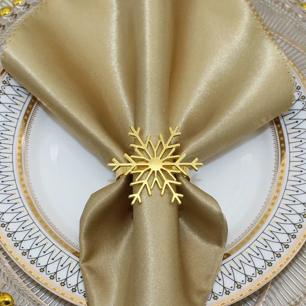 6Pc Silver/Gold Snowflake Napkin Rings Dinner Napkin Rings Holder for Christmas Holiday New Year Wedding Party Table Decoration