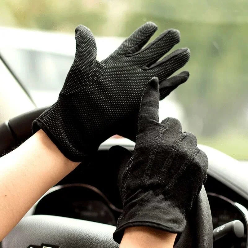 2 Pairs Cotton White Gloves Anti Slip Grip Dotted Men Parade Gloves Black Formal Cosplay Party Costume Driving Gloves Supplies