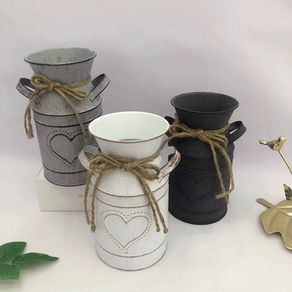 Trendy Design Flower Vase Rustic Farmhouse Vase Metal Galvanized Milk Can Tin French Country Vase Bucket for Home Decor