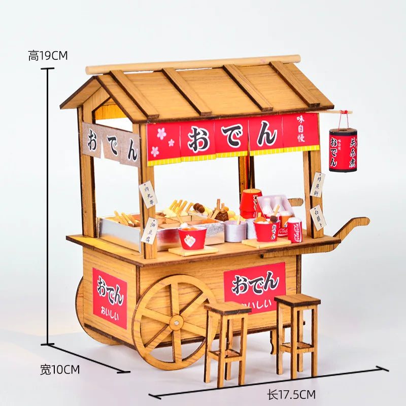 16 DIYJapanese Chinese style handmade wooden doll house Oden cooking car stall creative birthday gift collector decoration