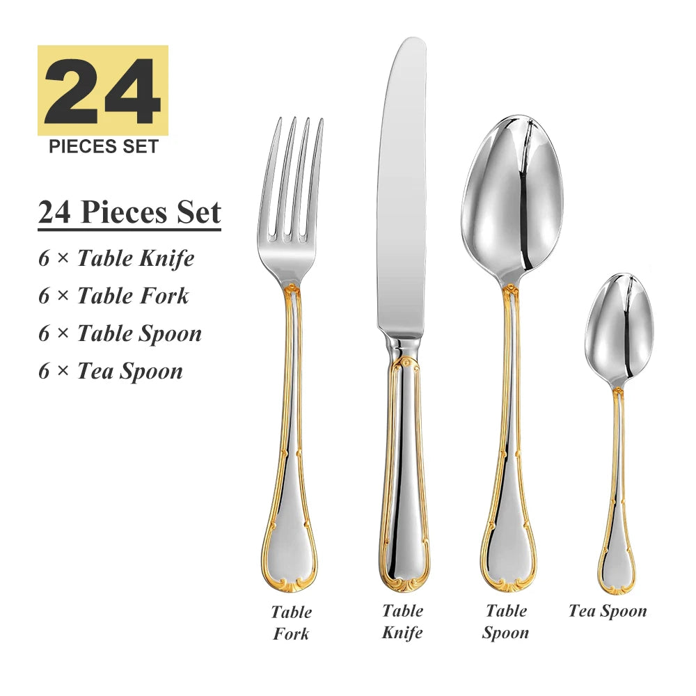 24 Piece Flatware Cutlery Set for 6 18/10 Stainless Steel Silverware Mirror Polished for Housewarming Restaurant Wedding Party