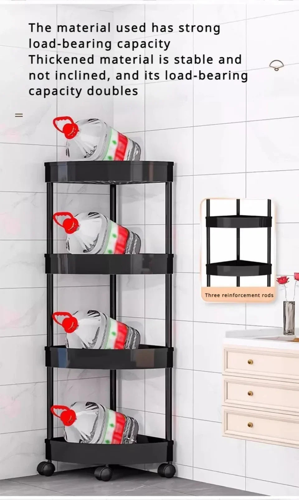 Rolling Cart Storage Rack 2/3/4 Tier Gap Storage Shelf Movable Bathroom Triangle Storage Rack Floor-standing Corner Shelf