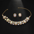 Elegant Boho Round Crystal Jewelry Set Piercing Wedding Gift for Bridal Bling Geometric Rhinestone Necklace Earring Set Party