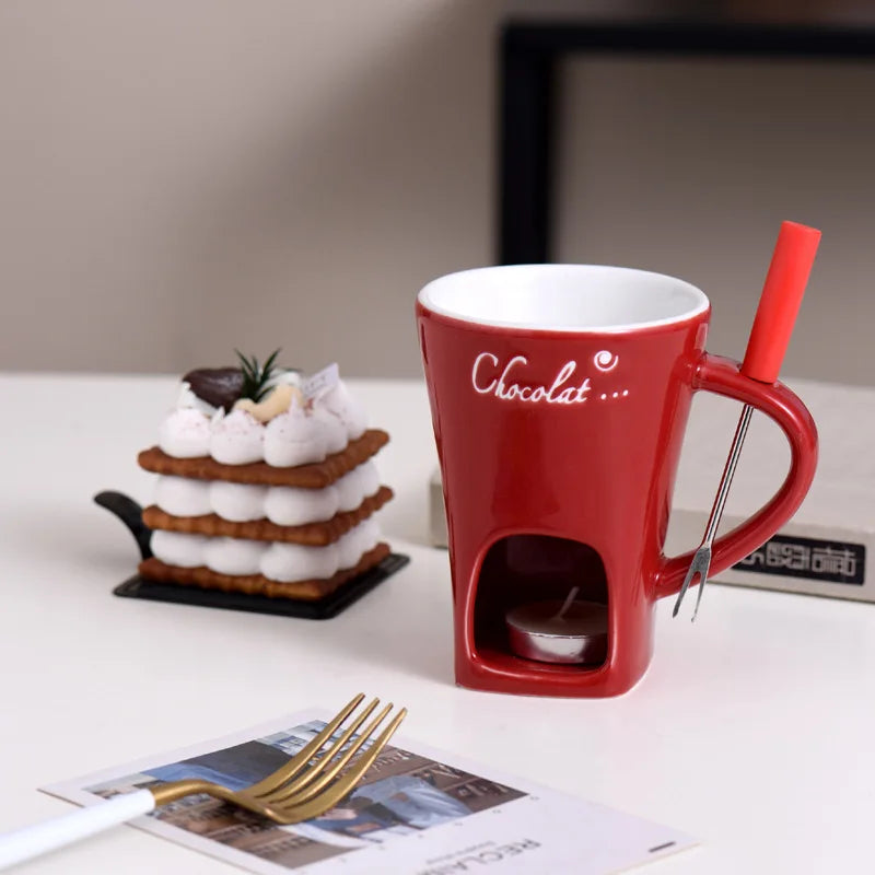 ceramic chocolate fondue mug set cheese fondue mug with fork no candle