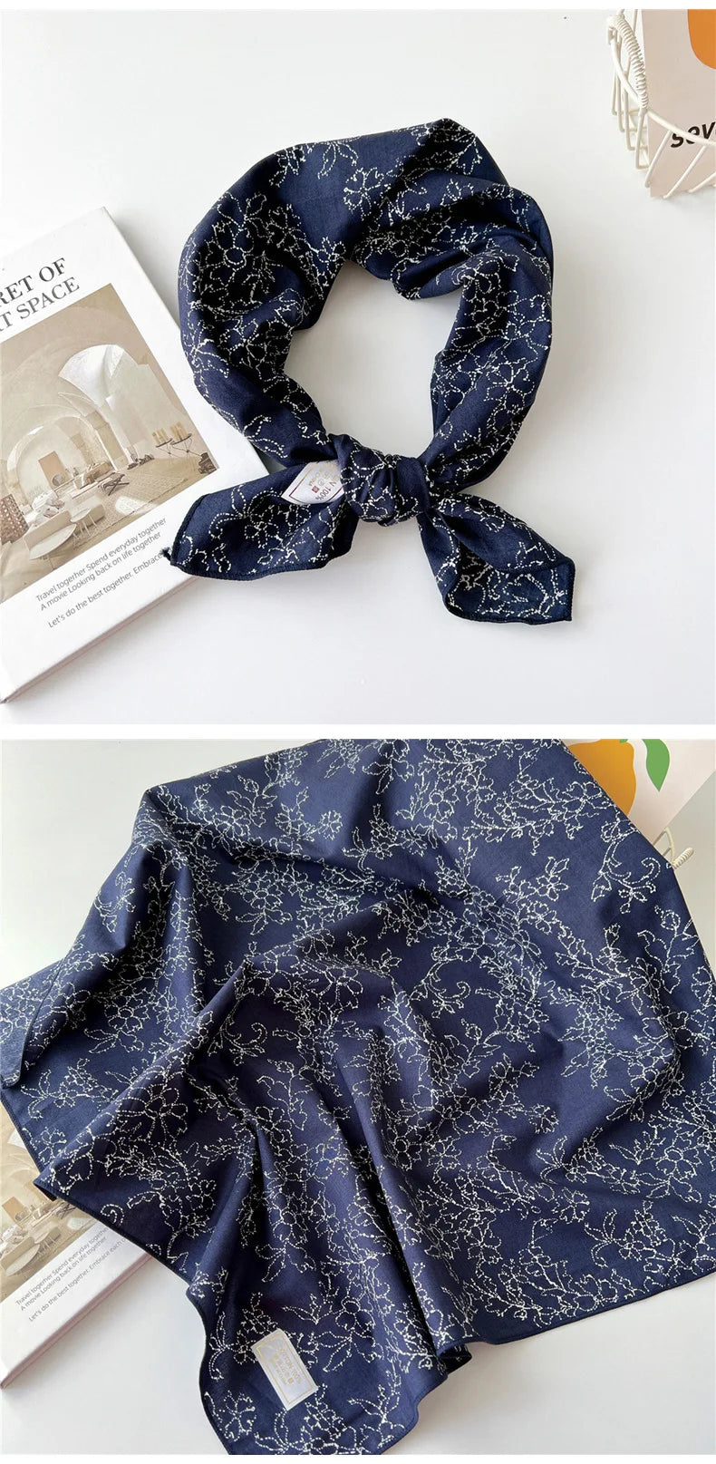 60cm Flower Print Cotton Bandanas Square Scarf Women Girls Headband Accessories Handkerchief Neckerchief Hairscarf Hairscarf