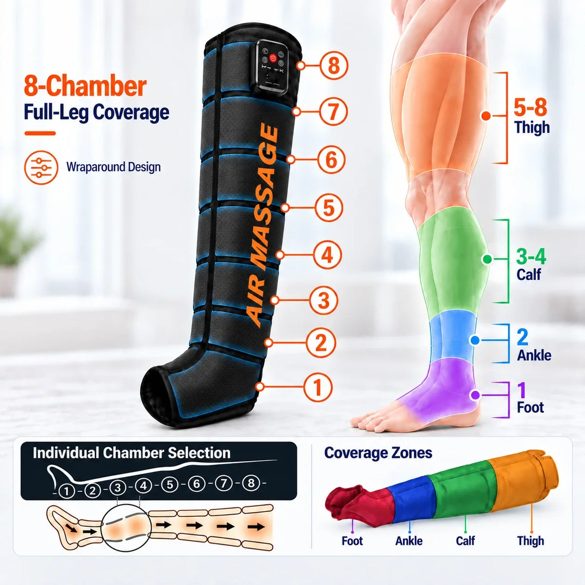 Single Leg Air Compression Massager 8 Air Chambers 8