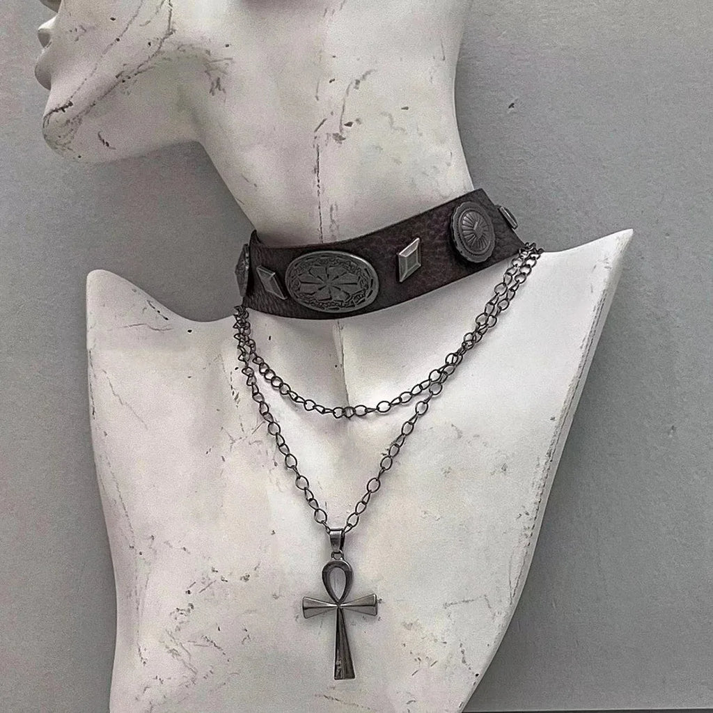 Maillard Style Y2K Gothic Multilayer Retro Brown Faux Leather