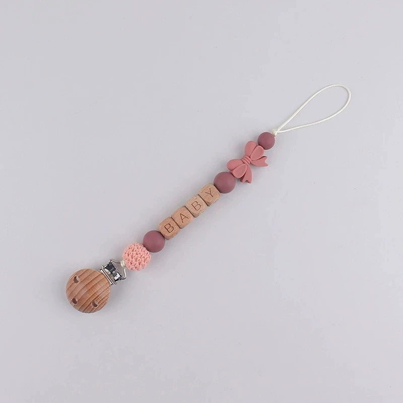 Customizable Name Baby Pacifier Chain Food Grade Bowtie Silicone