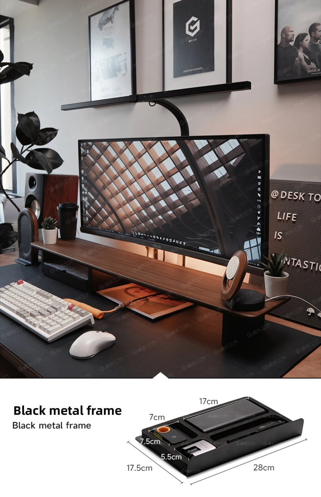 Monitor Stand Riser Storage Drawers Office Desk Organizer Computer Storage Shelf Ergonomic Desk Accessory for Home Office Setup