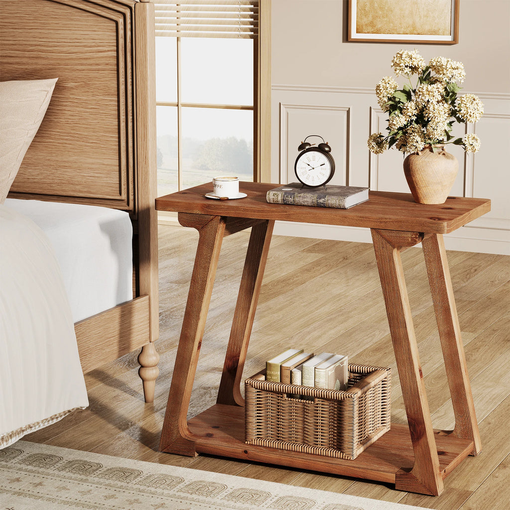 2-Tier Solid Wood End Table