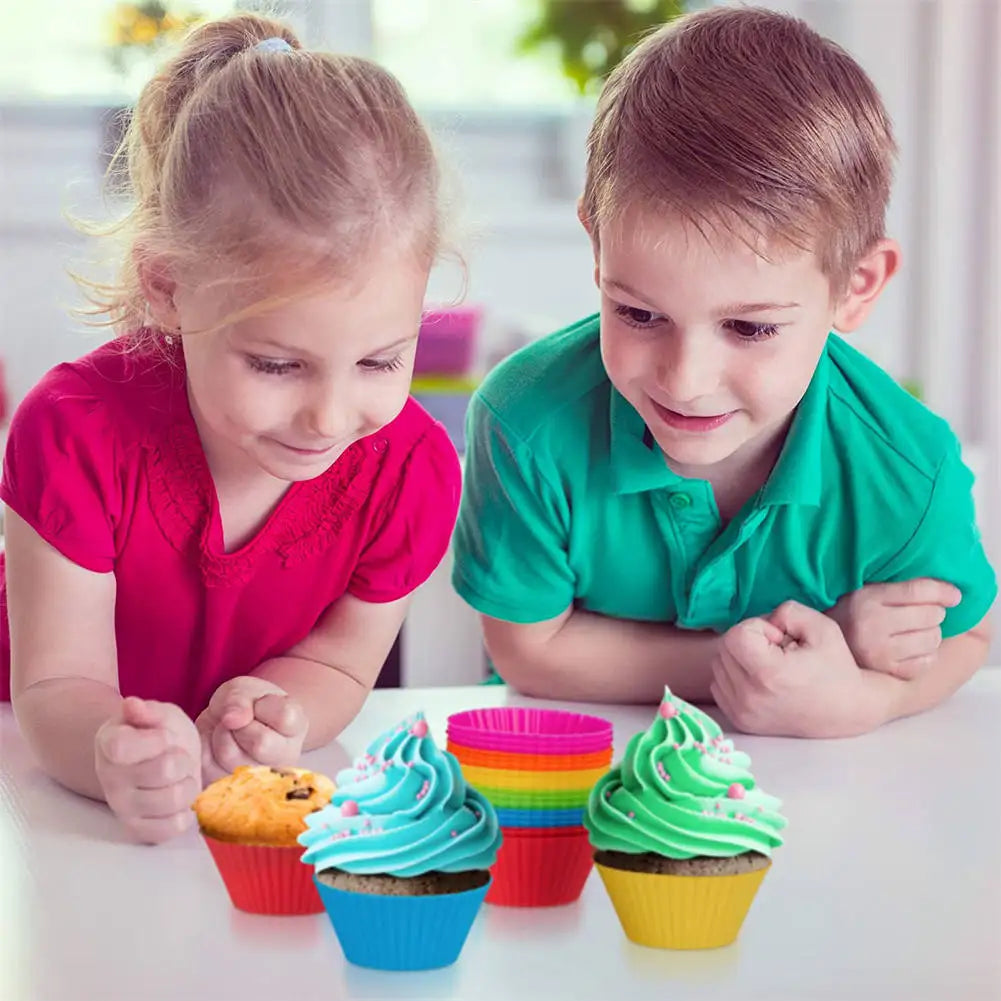 12pcs/Set Silicone Cake Mold Round Shaped DIY Cake Decorating Tools Muffin Cupcake Baking Molds Kitchen Cooking Bakeware Maker