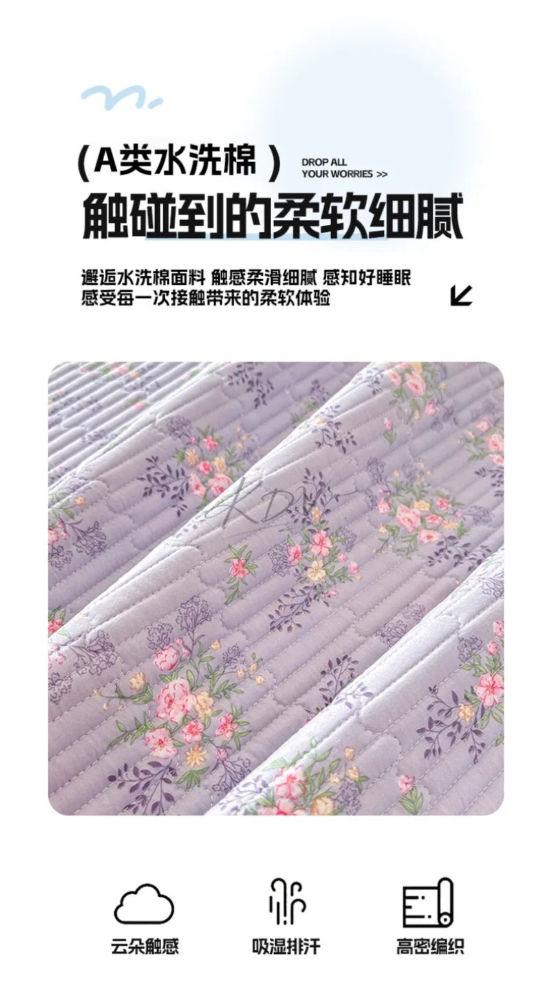 Thickened Quilted Bedspread for Single Double Bed Floral Soft Breathable Summer Quilt Machine Washable Dust-proof Bed Cover Set