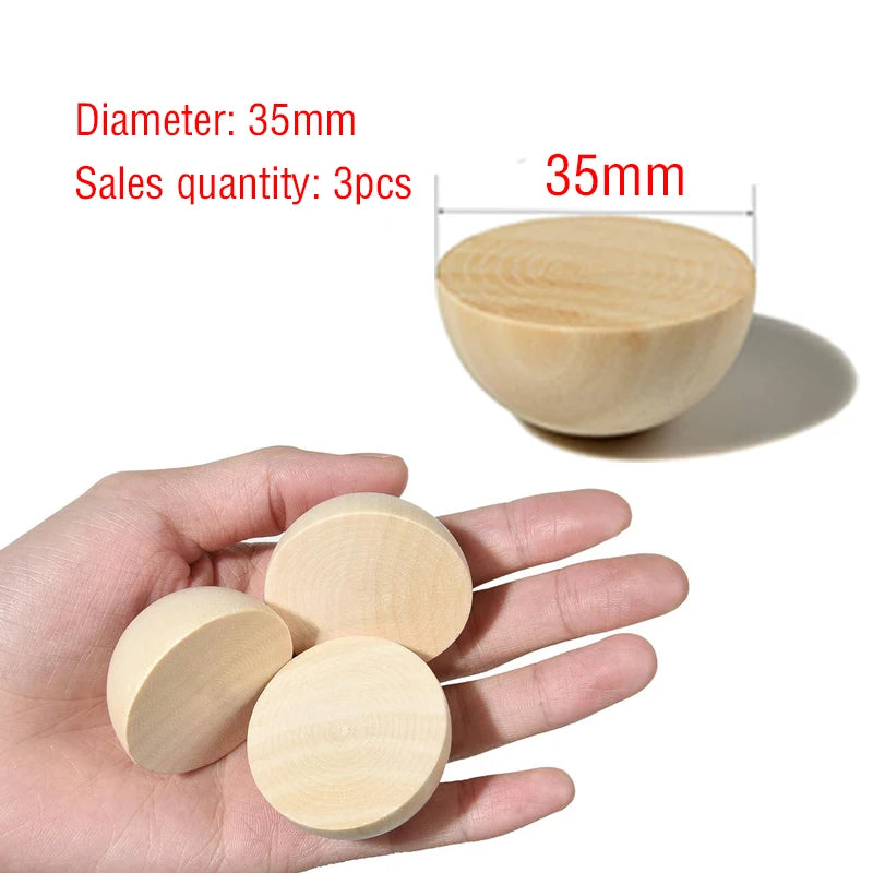 Half Wood Balls Bead Natural Half Wooden Balls Unfinished Split Wood Beads DIY Craft Arts Christmas Decor Half Round Wood Balls