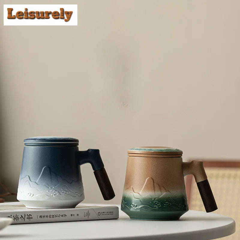 500ml Mountain Sea Ceramic Master Cup with Lid Tea Cup with Inner Filter Large-capacity Separation Teacup Chinese Tea Supplies
