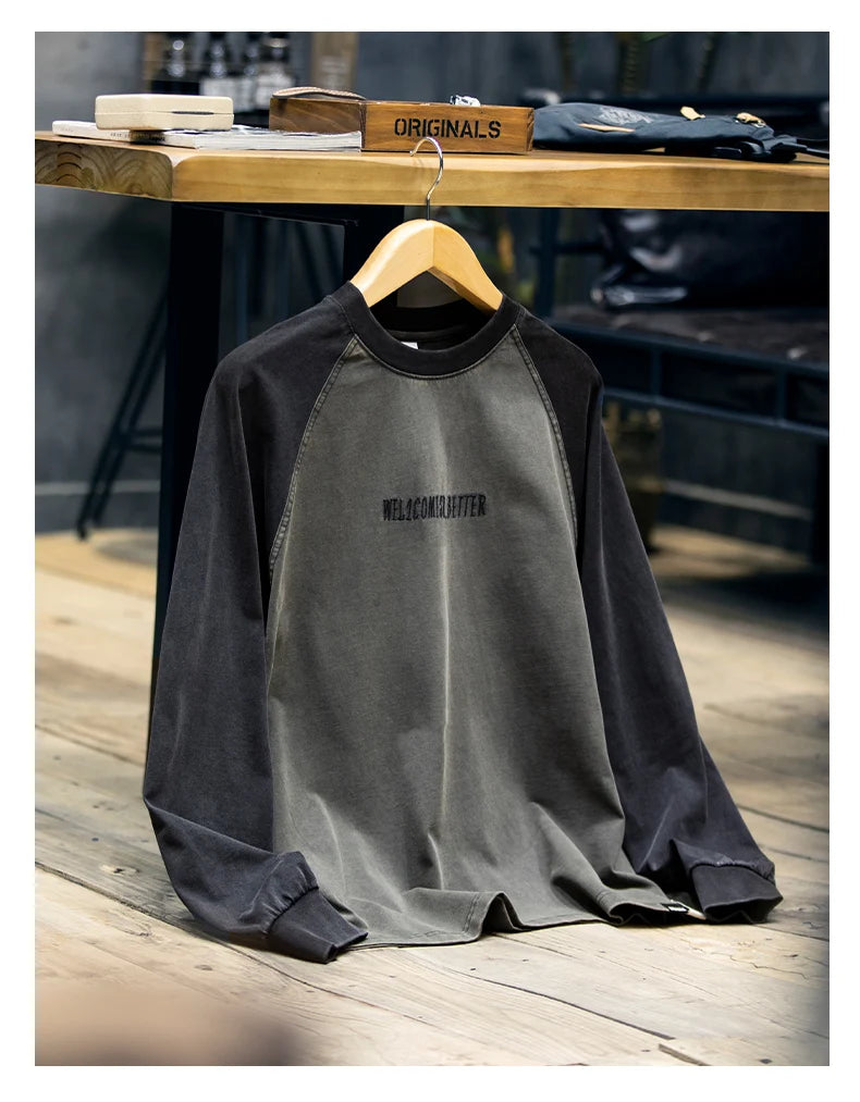 Spring Autumn High Quality Cotton Long Sleeve T Shirt Men Plus Size Patchwork Sweatshirt Korean Streetwear Fashion Sport Tops