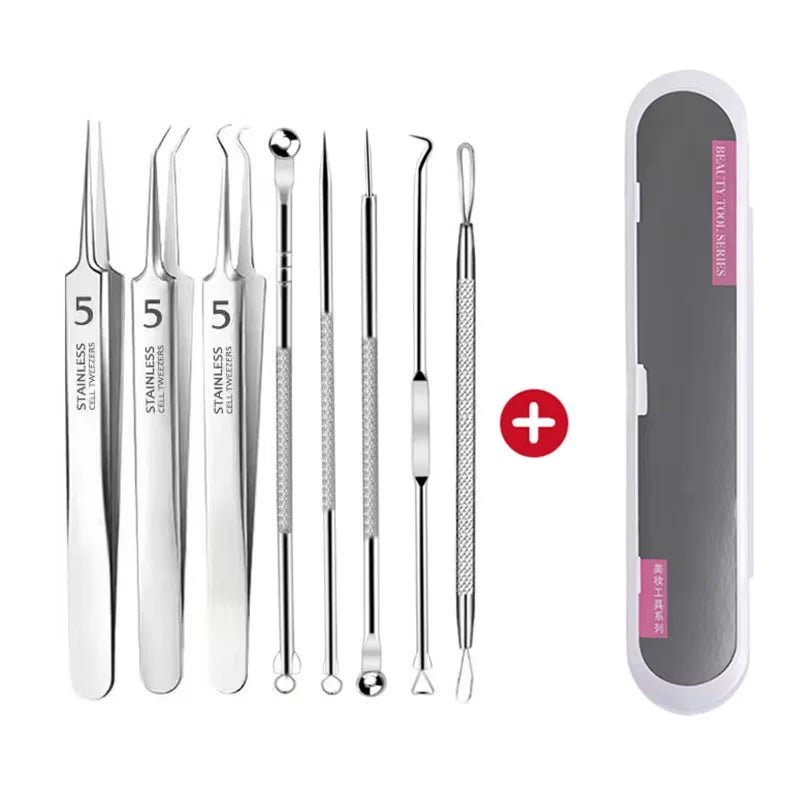 4pcs/8pcs /set Facial Pore Cleaner Spoon Blackhead Comedone Acne Pimple Blackhead Remover Tool Needles For Face Skin Care Tool
