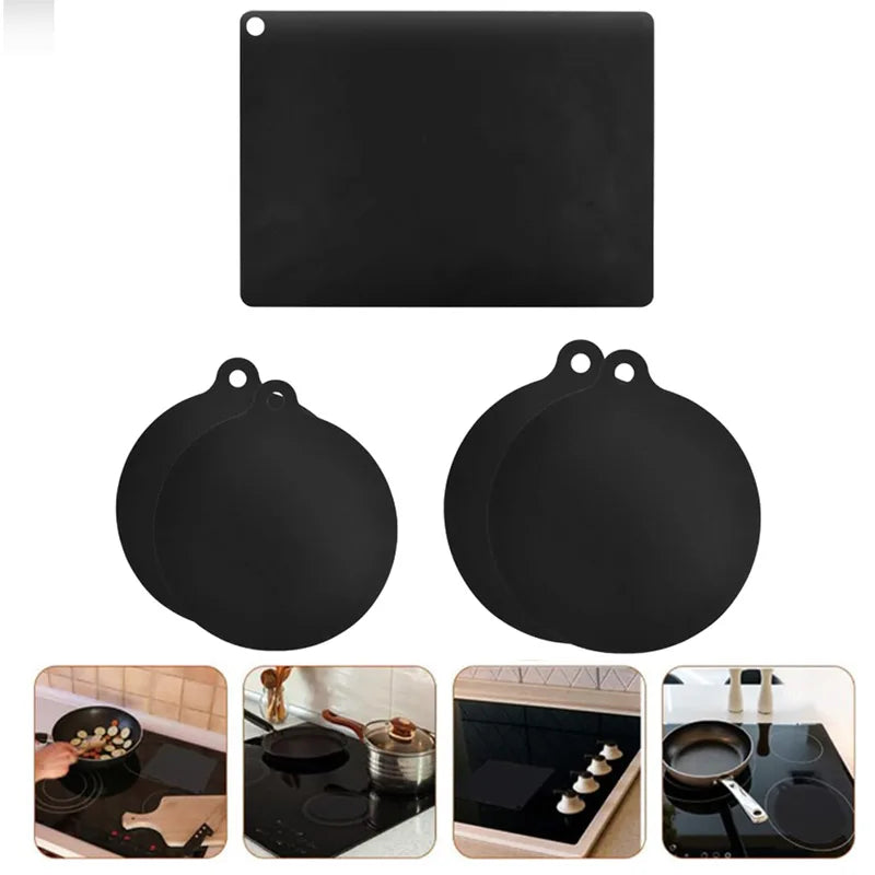 5PCS Induction Cooktop Black Protector Set Heat Resistant Electromagnetic Stove Protection Rectangular Round Mat For Kitchen Pot