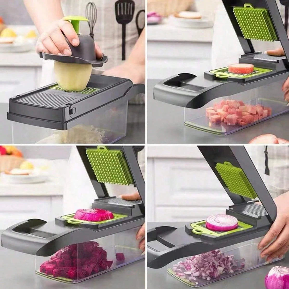 16 in 1 Multifunctional Vegetable Chopper, Onion Dicer Fruit Slicer, Potato Cutter with Storage Container, Kitchen Gadget for Fast Meal Prep, Vegetable Cutting Accessories