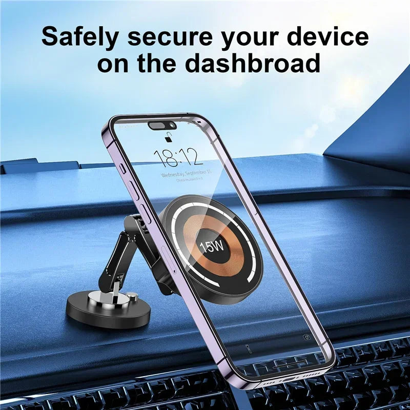Car Magnetic Wireless Charger Adjustable Mobile Phone Holder for iPhone 15 14 13 12 Pro Max Fast Charging Easy Paste Mount Stand