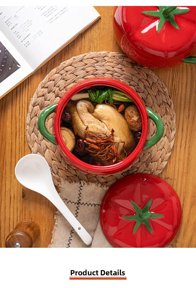 Double-Eared Ceramic Soup Bowl with Lid for Home Use Instant Noodles Bowl Lychee Noodles Special Utensils Student Dormitory