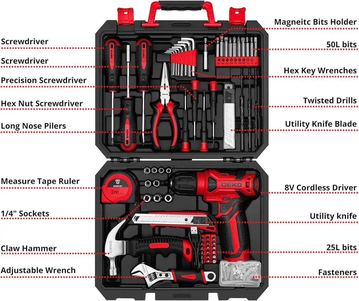 DEKO Drill Set Tool Set with 8V Red Cordless