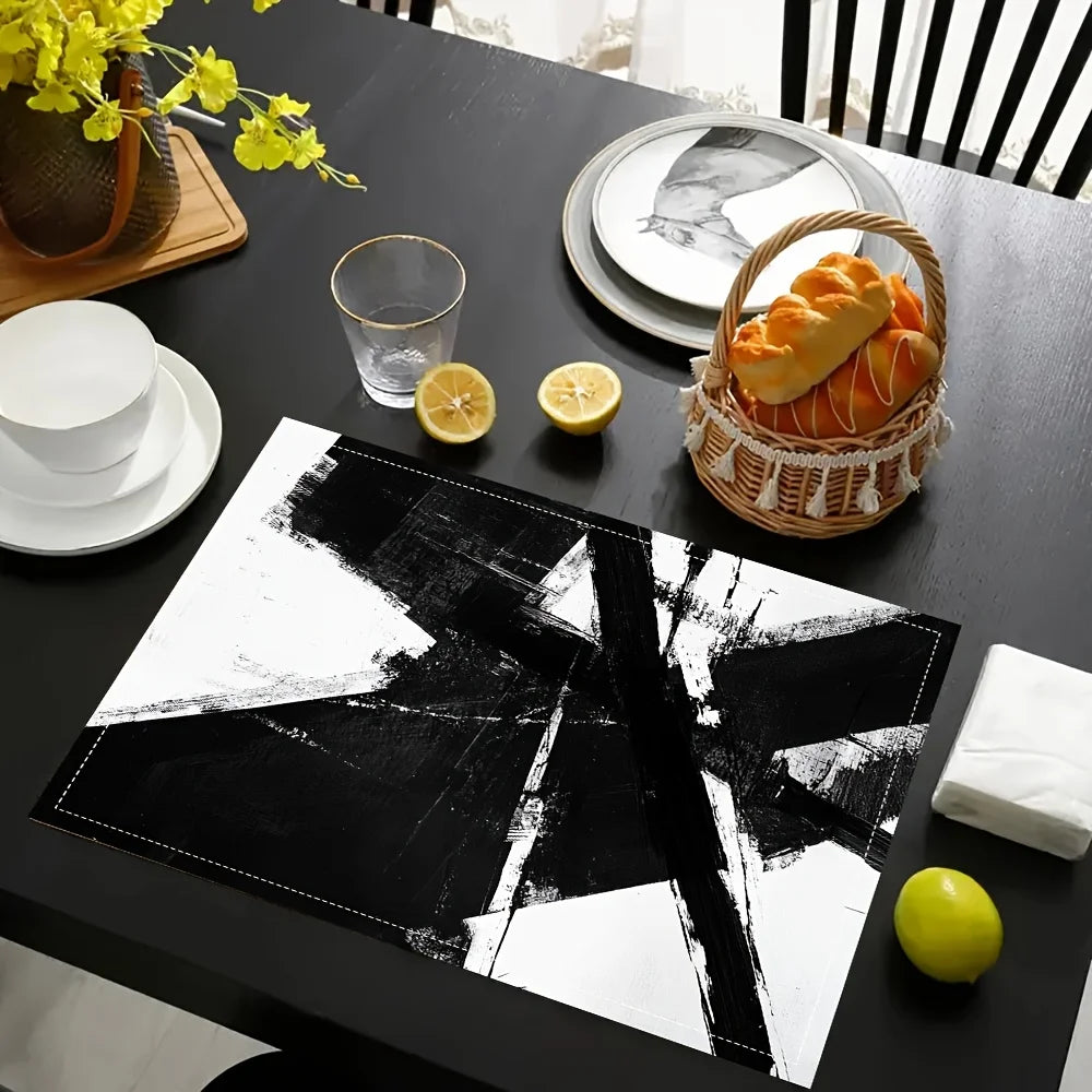 Black and White Brush Stroke Placemats Set