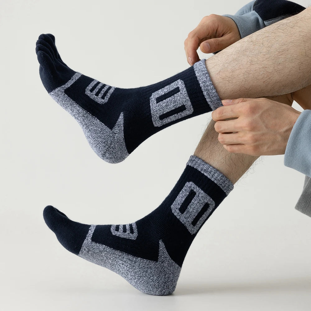 3 Pairs Fleece Toe Socks Men Autumn Winter Warm Five Finger Socks Man High Quality Cotton Sports Crew Socks Running