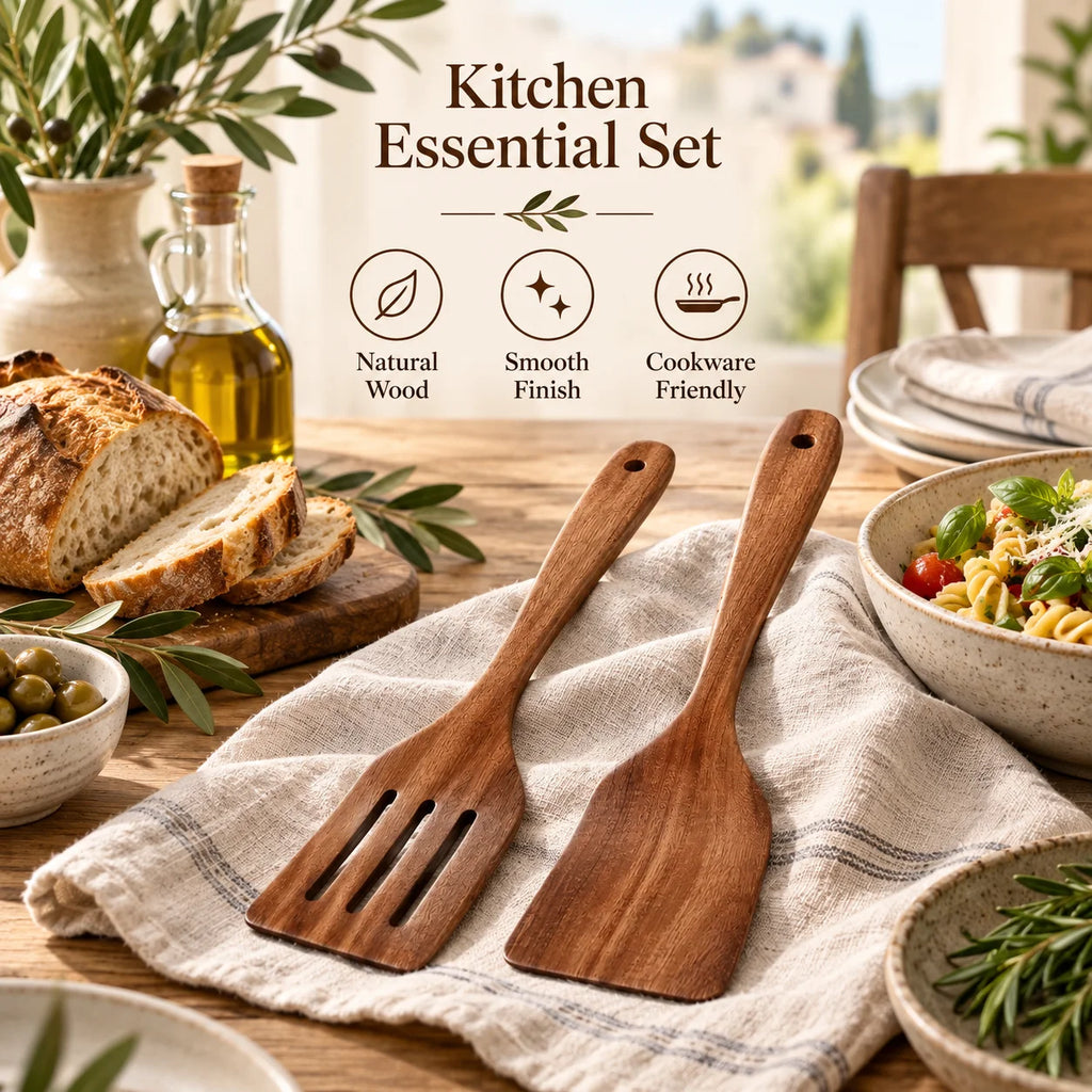 Wooden Cooking Spatula Set - Natural Wooden for Baking
