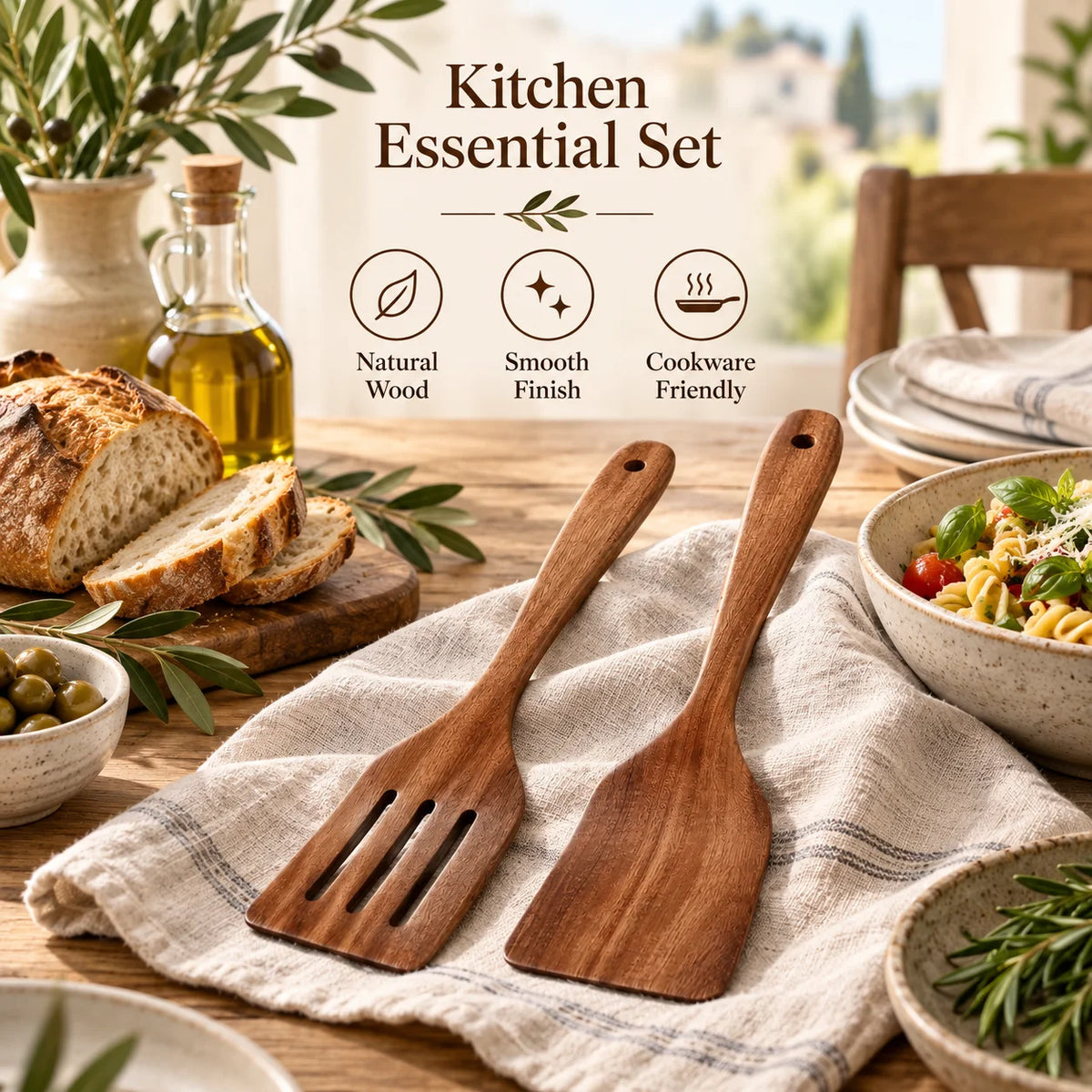 Wooden Cooking Spatula Set - Natural Wooden for Baking
