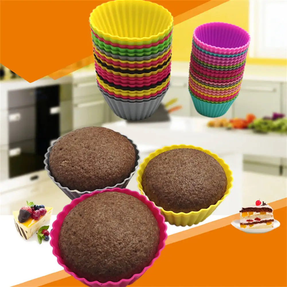 12pcs/Set Silicone Cake Mold Round Shaped DIY Cake Decorating Tools Muffin Cupcake Baking Molds Kitchen Cooking Bakeware Maker