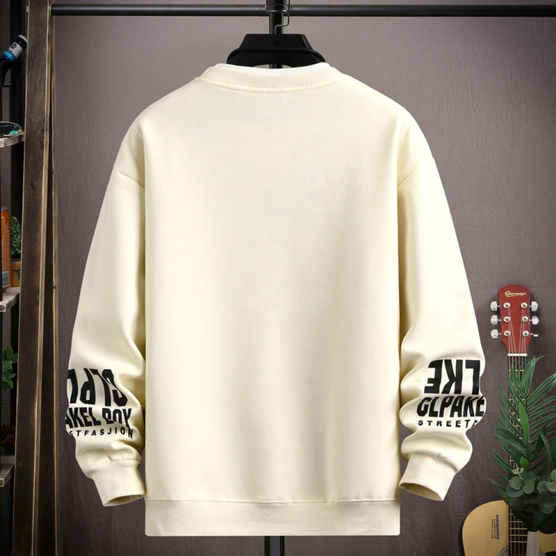 Autumn Men's Sweatshirt Trendy Printed Long Sleeve T-shirt Fashion Men's Clothing Khaki O Neck Harajuku Exclusive Design Top New