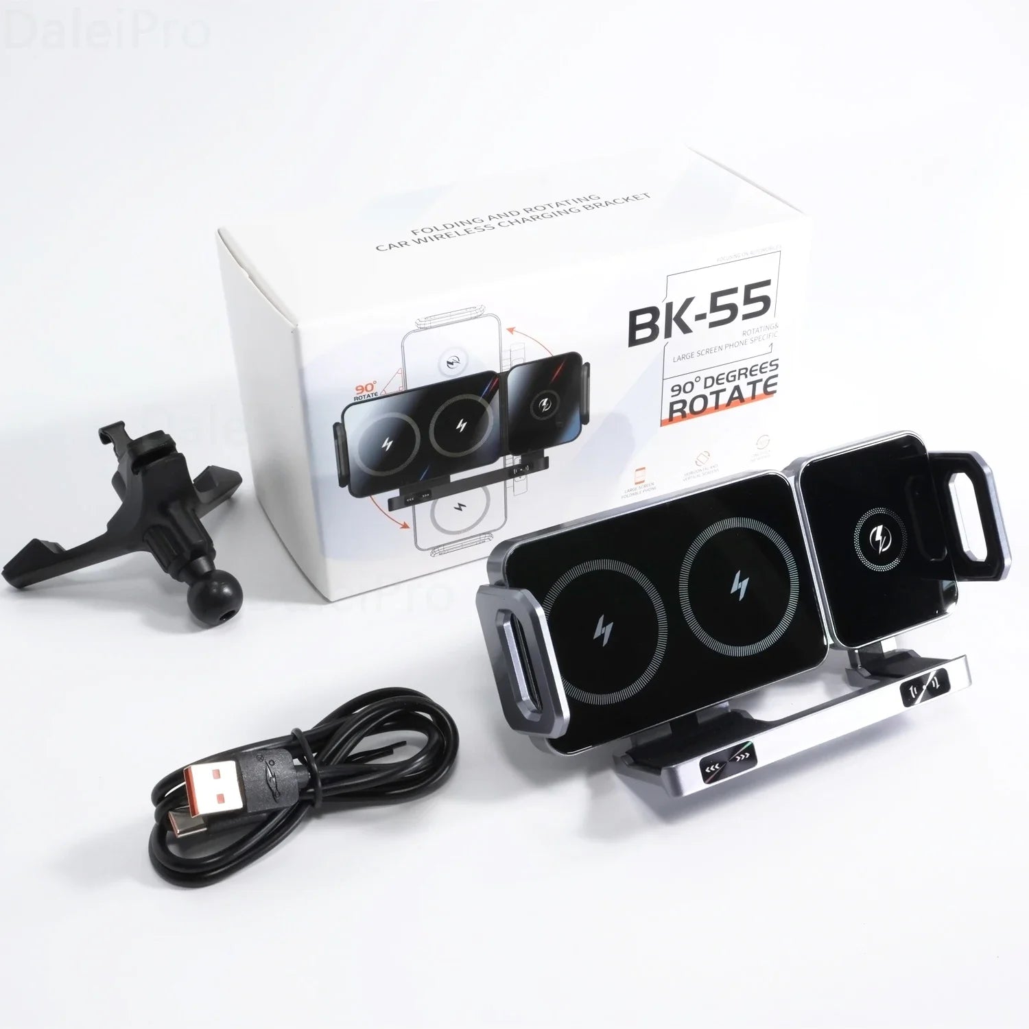 Foldable Phone Car Wireless Charger Mount Electric Clamping Rotation Universal Phone Holder For Galaxy Z Fold iPhone Xiaomi Pad
