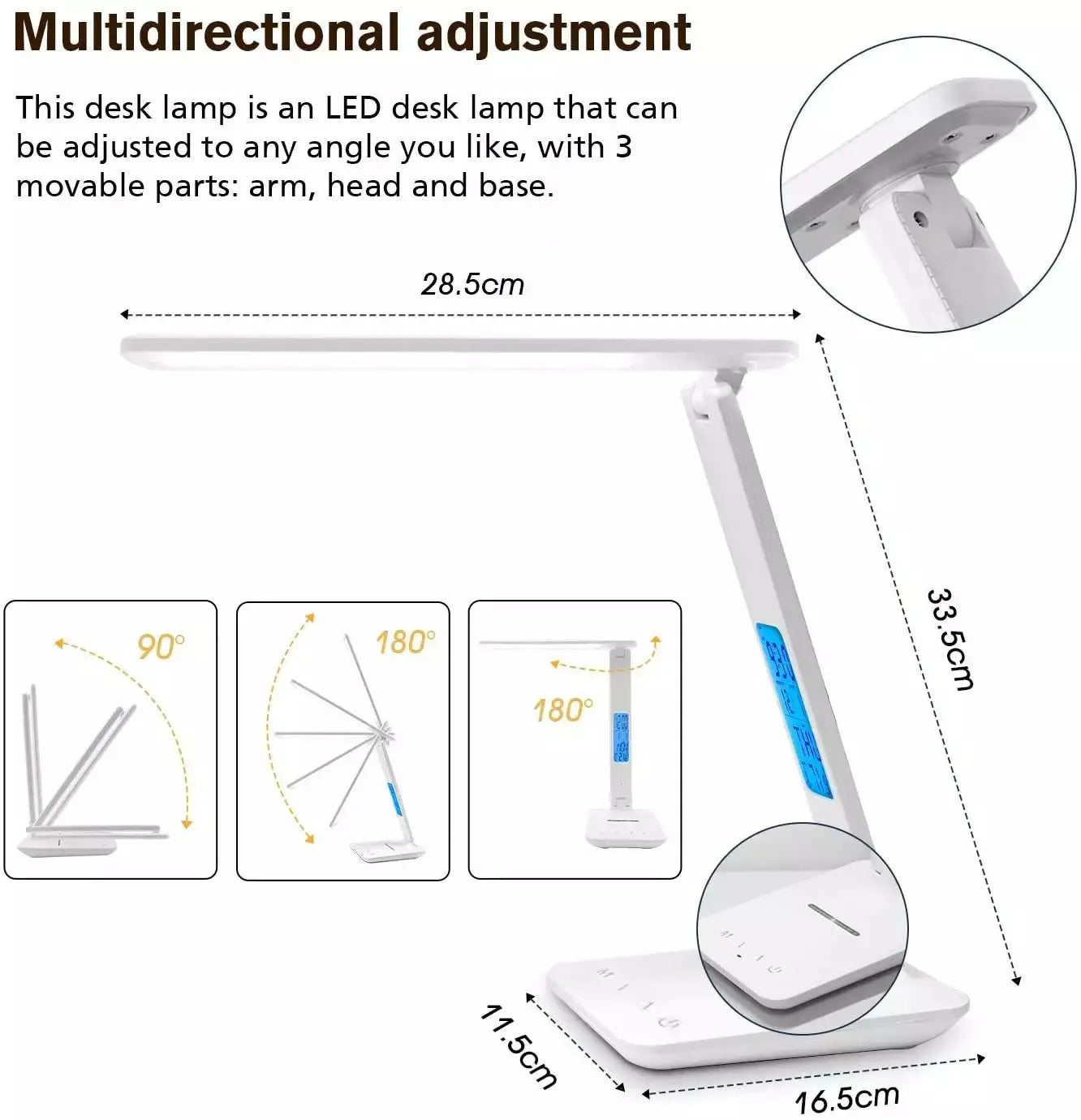 Wireless Charger USB Charging Date Temperature Function Portable Office Desk Lamps LED Table Lamp with Clock Alarm