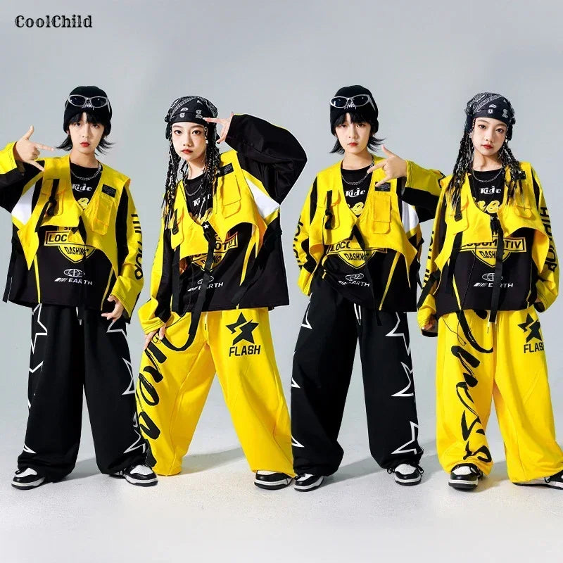 Boys K-pop Sweatshirt Fashion Vest Sweatpants Girls Hip Hop Joggers Pants Costumes Child Streetwear Kids Jazz Dance Clothes Sets