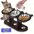 Elevated Cat Bowls Raised Cat Food Bowls 15° Tilted Pet Bowl With 3 Stainless Steel Bowls Wood Bracket For Cats Puppy Small Dogs