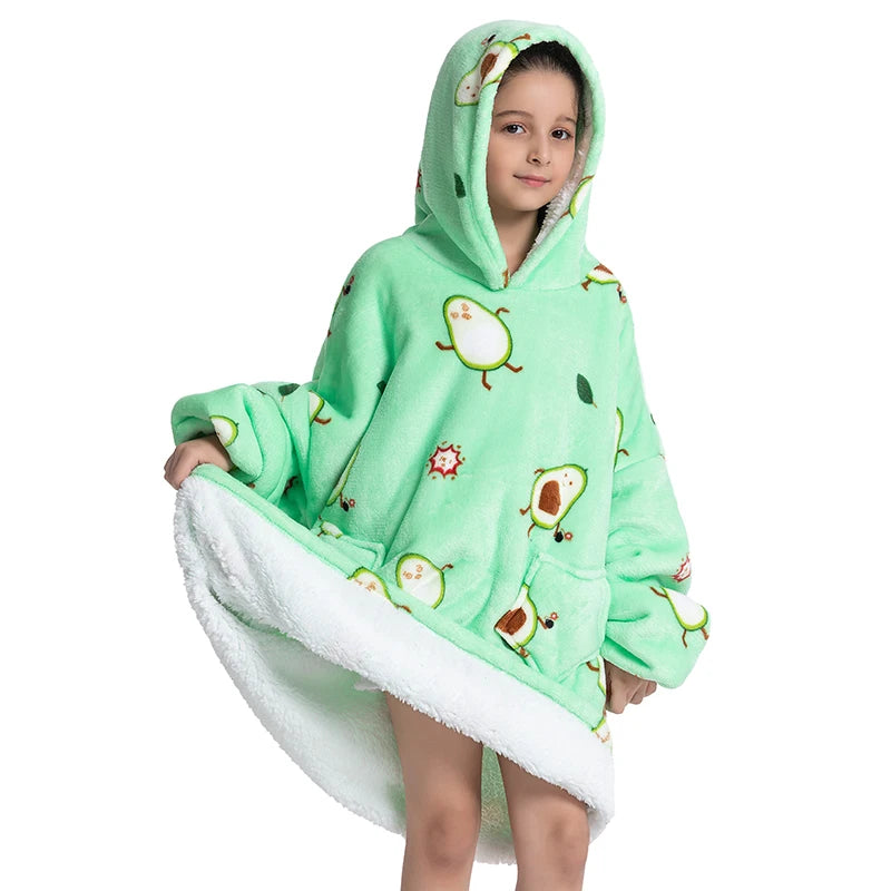 Winter Hoodies Sweatshirt Women Men Pullover Fleece Giant TV Oversized Blanket with Long Flannel Sleeves