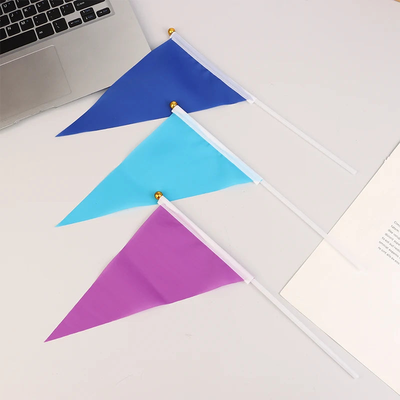 10Pcs Colorful Triangular Flags With 10 Plastic Flagpoles Hand-Held Small Colorful Flags For Marking Garden Lawn Yard Supplies