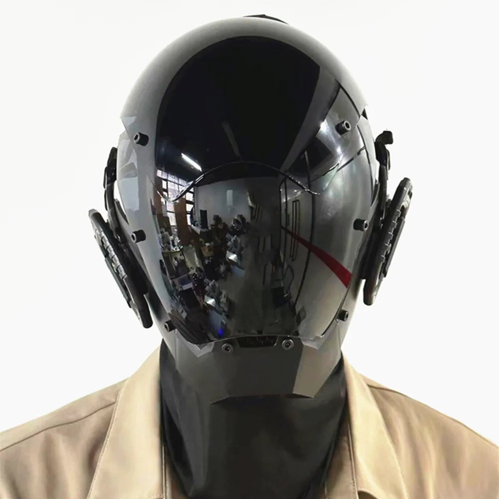 Cyberpunk Mask Futuristic Techwear, Halloween Cosplay Helmet Decor with Light and Dirty Braid, Japanese Warrior Style Knight Sty