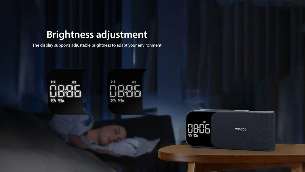 WD-500 Digital Led Mirror Alarm Clock Night Light Led Bluetooth Speakers with Wireless Charger Stereo Speakers