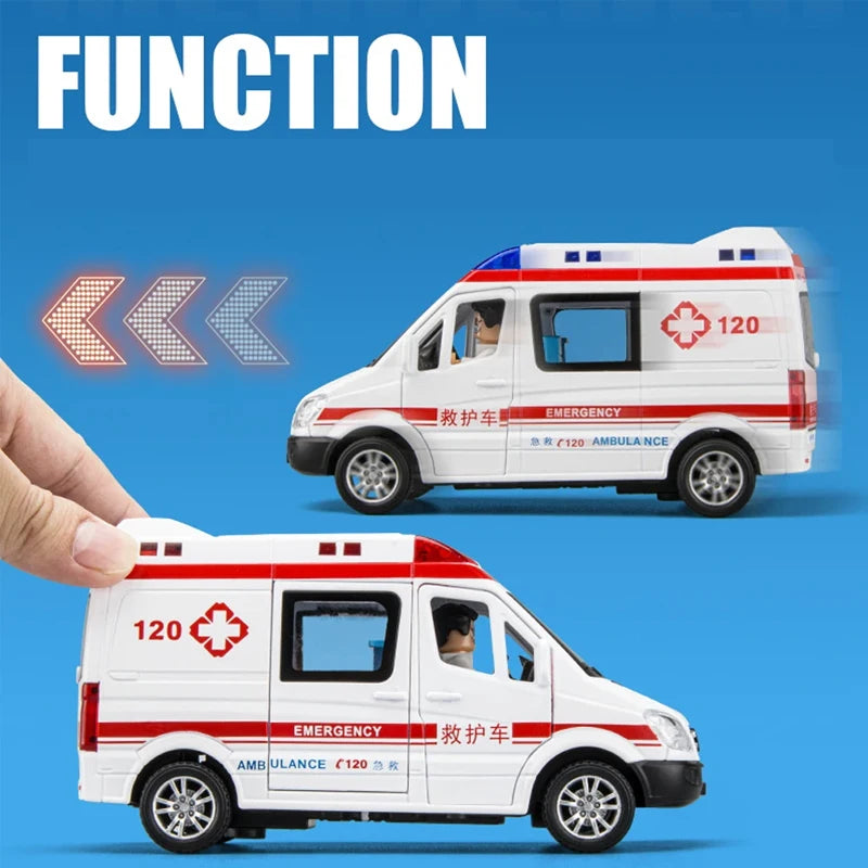 1:24 Die-Cast Ambulance Toy, Pull-Back