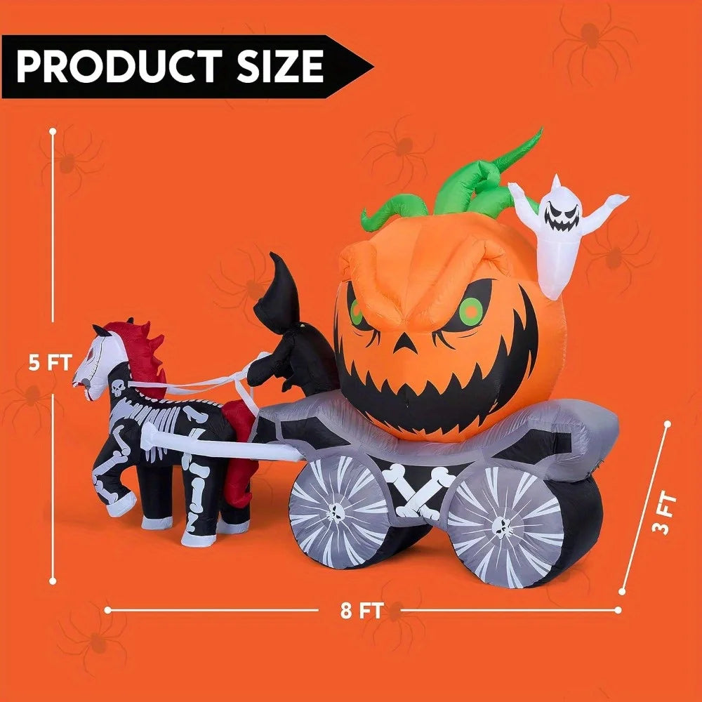 8 Ft Long Halloween Inflatables Pumpkin Carriage Outdoor Decorations