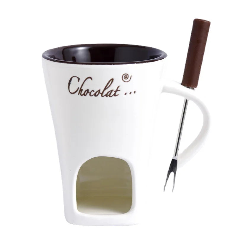 ceramic chocolate fondue mug set cheese fondue mug with fork no candle
