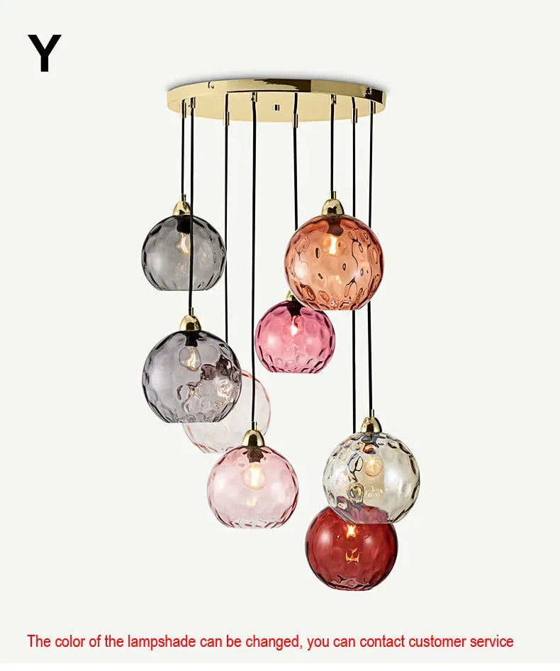 Modern Colored Glass Ball Lustre Pendant Lights Nordic Water Grain Restaurant Kitchen Hanging Light Fixture Bedroom Bedside Lamp