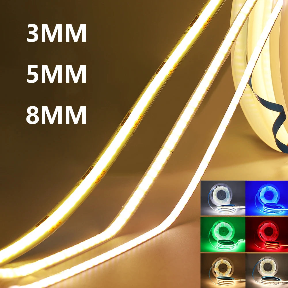 3mm 5mm 8mm PCB COB LED Strip Light 5V