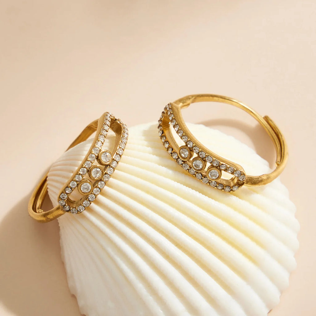 Three Slidable Zircon Pendant Necklace Bracelet Ring 18k Gold Plated Stainless Steel Chain Necklaces Bracelets Rings Jewelry Set