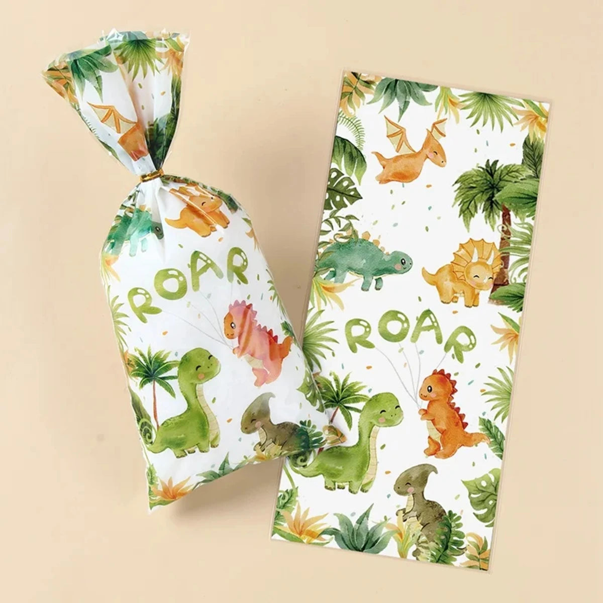 Dinosaur Birthday Party Candy Gift Bags Roar Dino Safari Jungle Animals Biscuit Packing Bag Gift Bag Kids Baby Shower Supplies