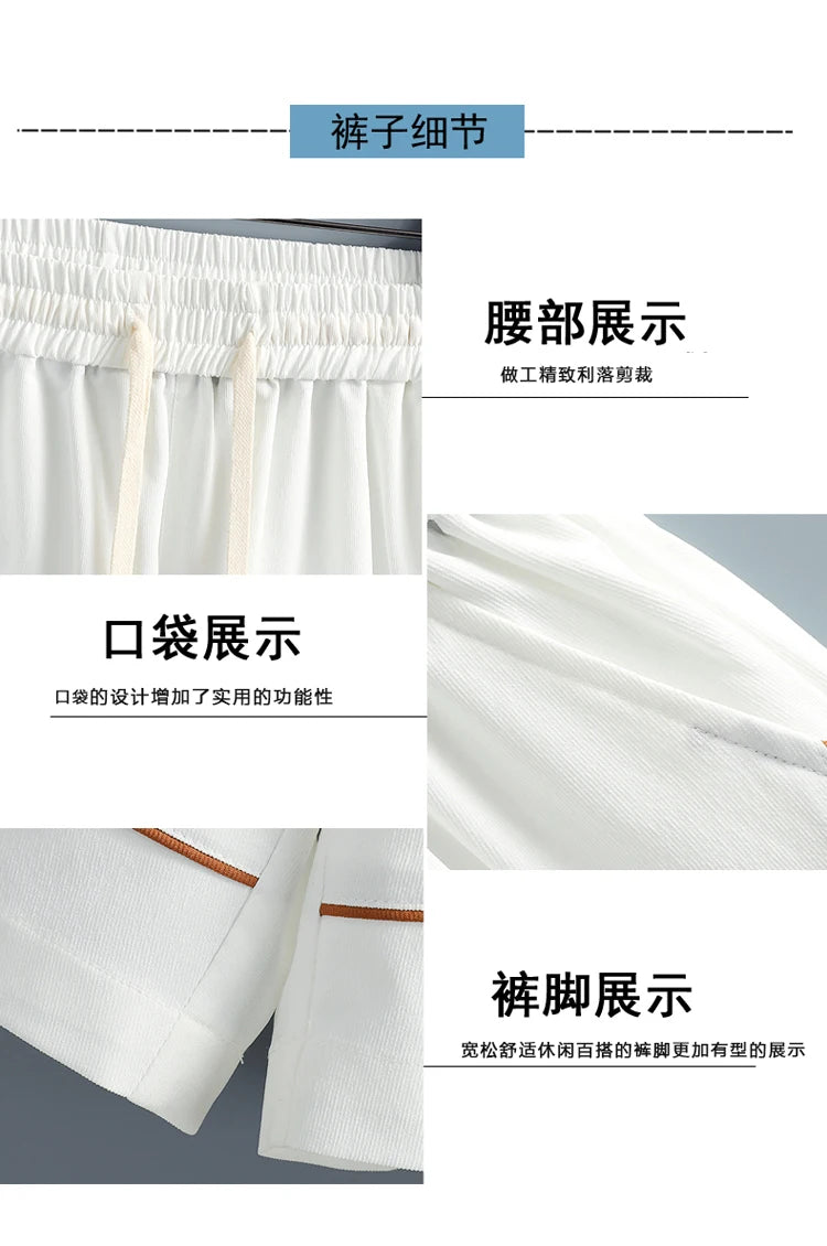 2 Pcs/Set Men Tracksuit Short Sleeve Hoodies+Pants Hooded Elastic Waist Summer Hip Hop Sweatshirt Sweatpants Loose Set