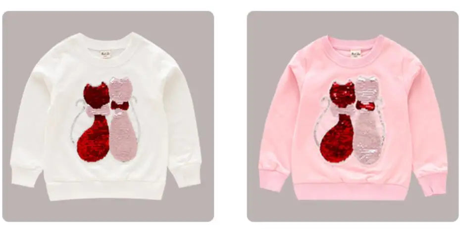 Cute Cat Baby Girls Hoody Sweatshirt Toddler Kids Cotton Sequins Cartoon Sweater Children Spring Autumn Clothes Tops