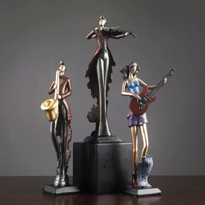 Vintage Play An Instrument Band Decoration Art Character Model Statue Creativity Figurines For Interior Desk Accessories Crafts