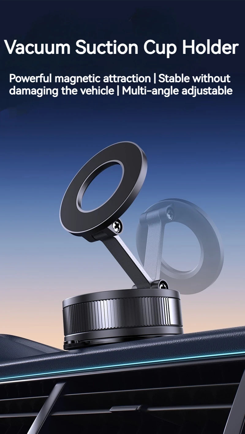Foldable and Rotatable Metal Vacuum Suction Magnetic Car Holder Suitable for Kitchen Bath Gym Compatible with All Mobile Phones
